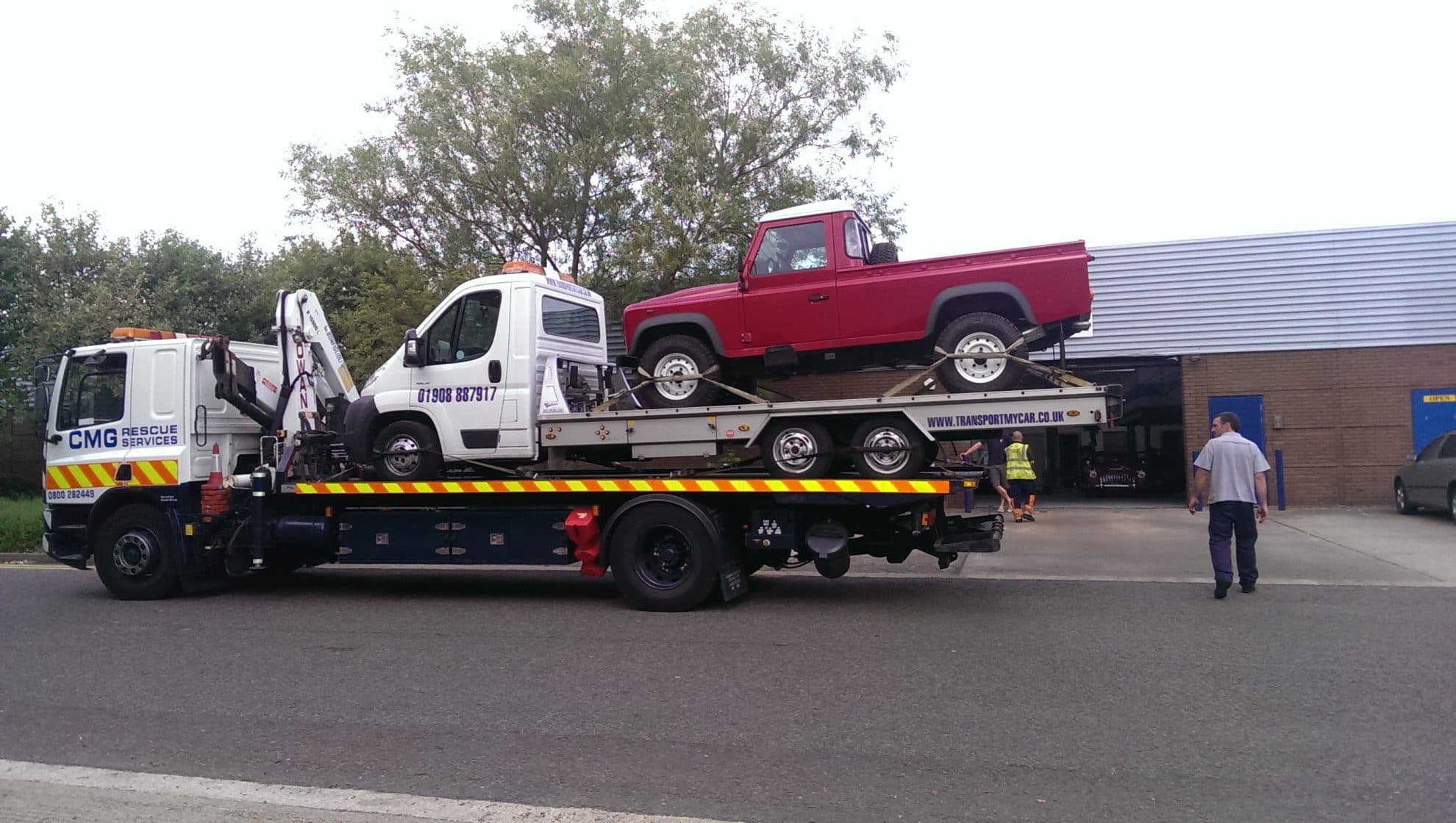Broken down ShipMyCar transporter on a recovery truck