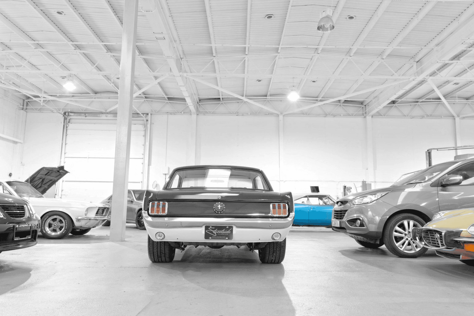 Rear quarter view of a 1965 Ford Mustang