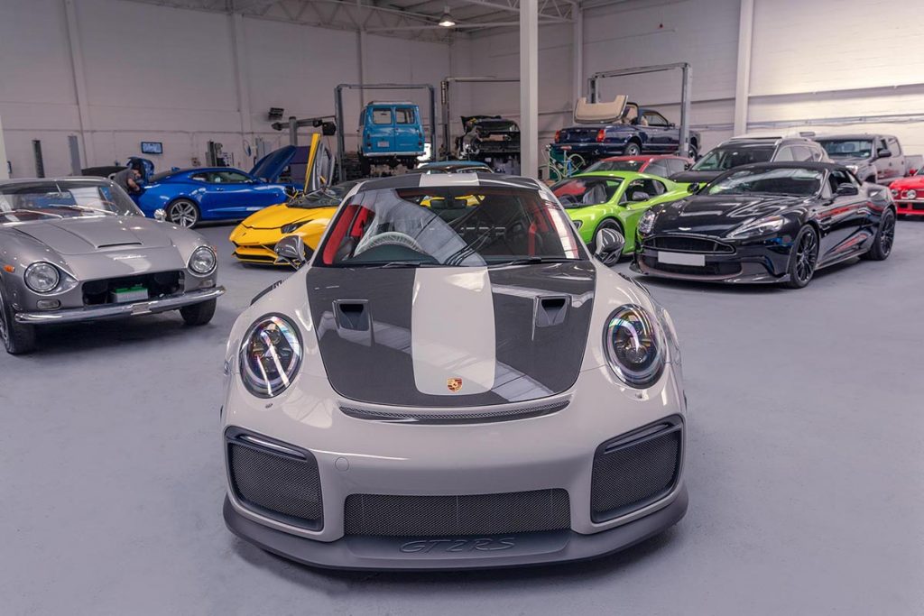 Porsche GT2 RS in our UK workshop following shipment to UK